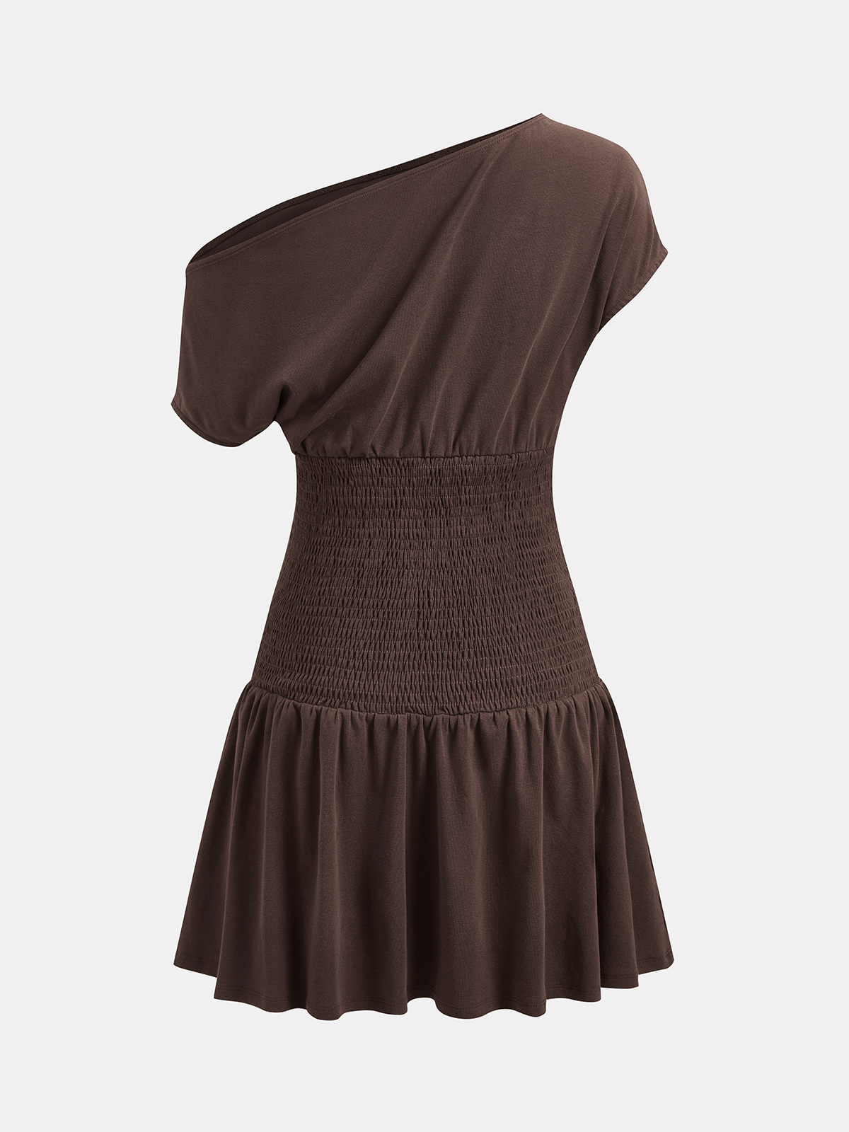 One Shoulder Smocked Waist Mini Dress