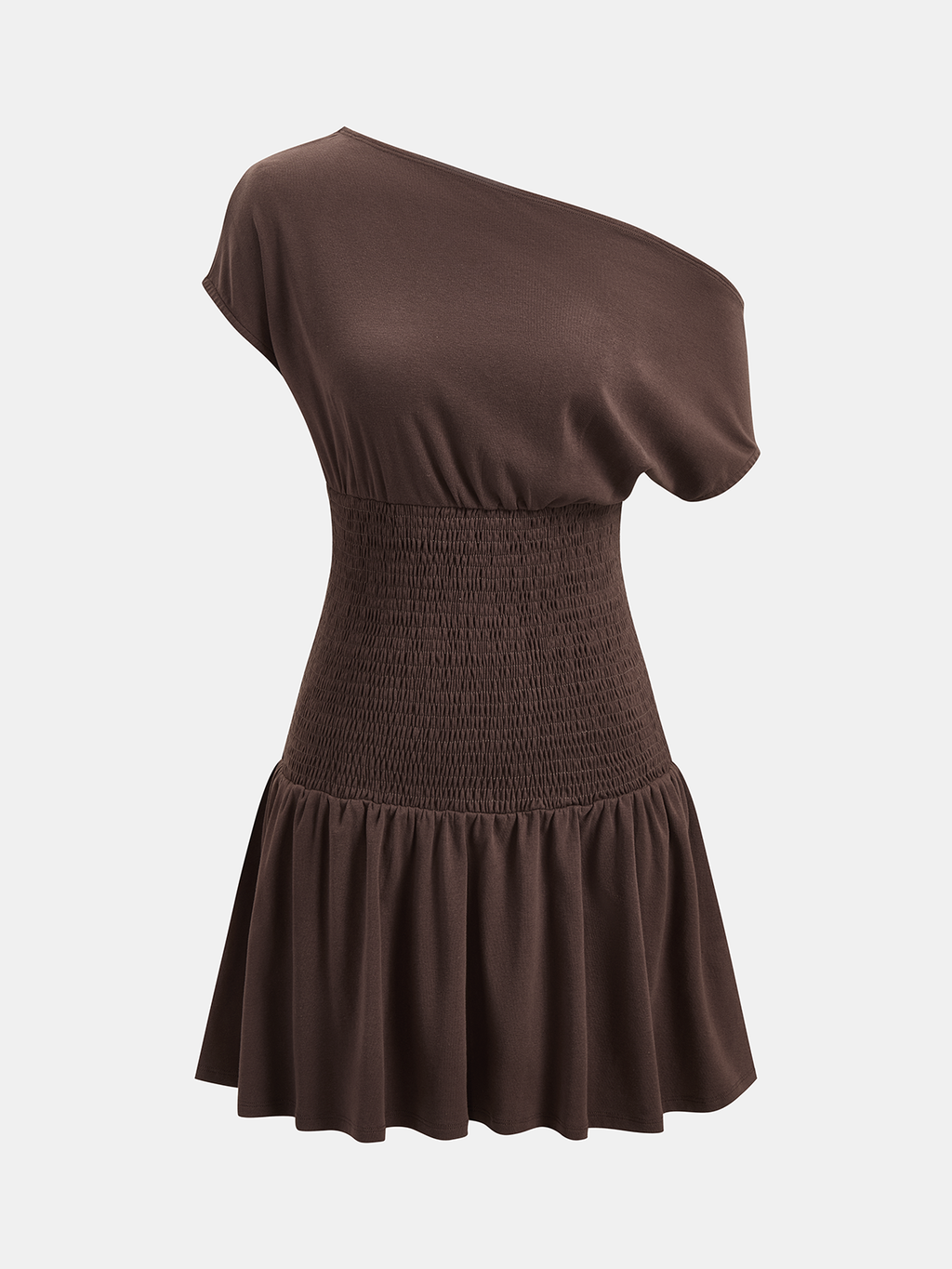 One Shoulder Smocked Waist Mini Dress