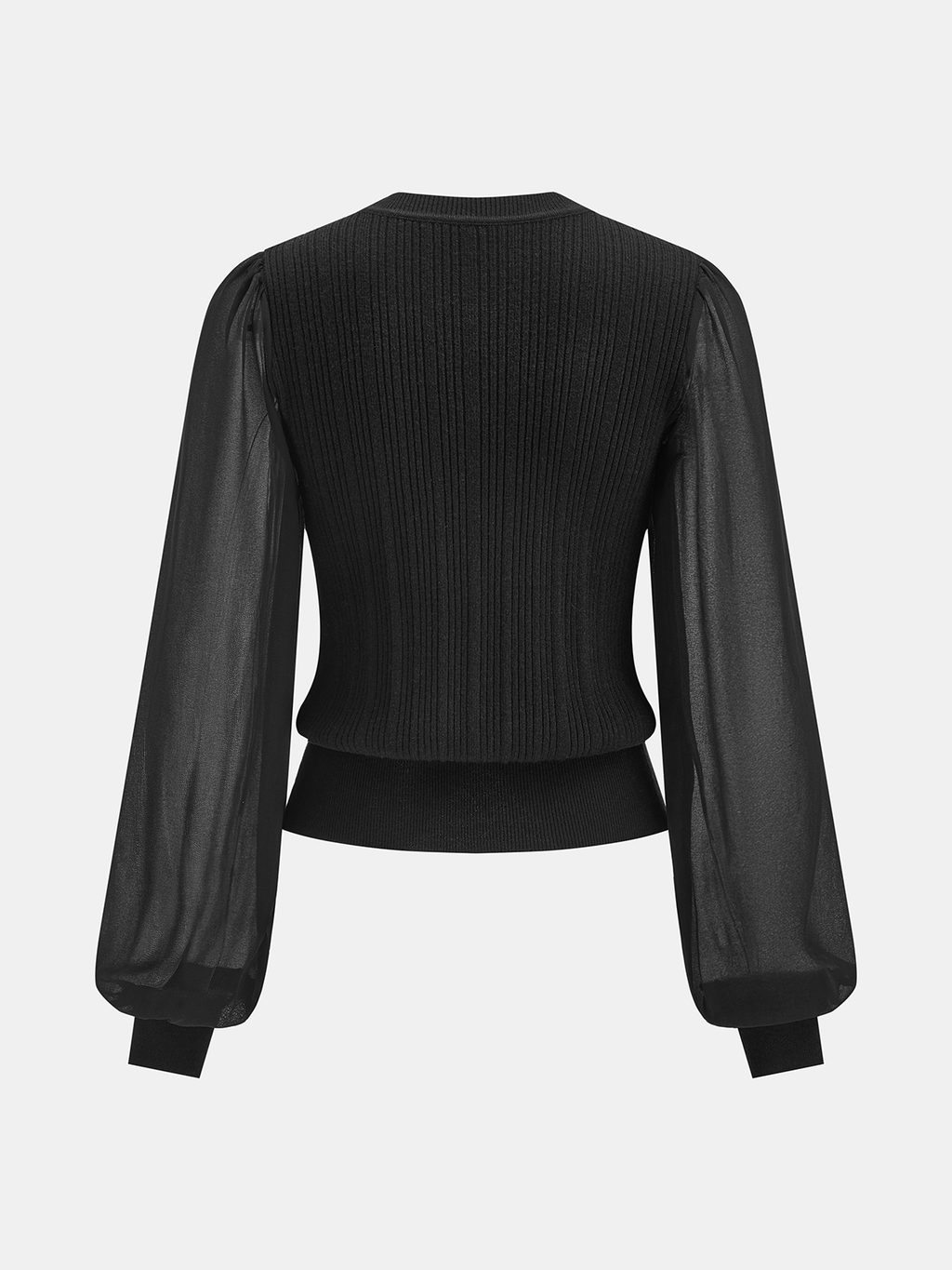 Sheer Sleeve Metal Button Ribbed Knit Cardigan