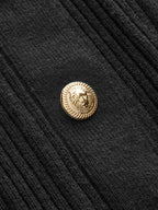 Sheer Sleeve Metal Button Ribbed Knit Cardigan