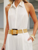 Collared Halter Backless Wide Leg Jumpsuit