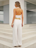Collared Halter Backless Wide Leg Jumpsuit