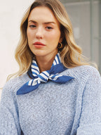 Open Knit Short Sleeve Sweater with Striped Scarf