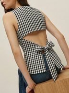 Gingham Bow Backless Sleeveless Top