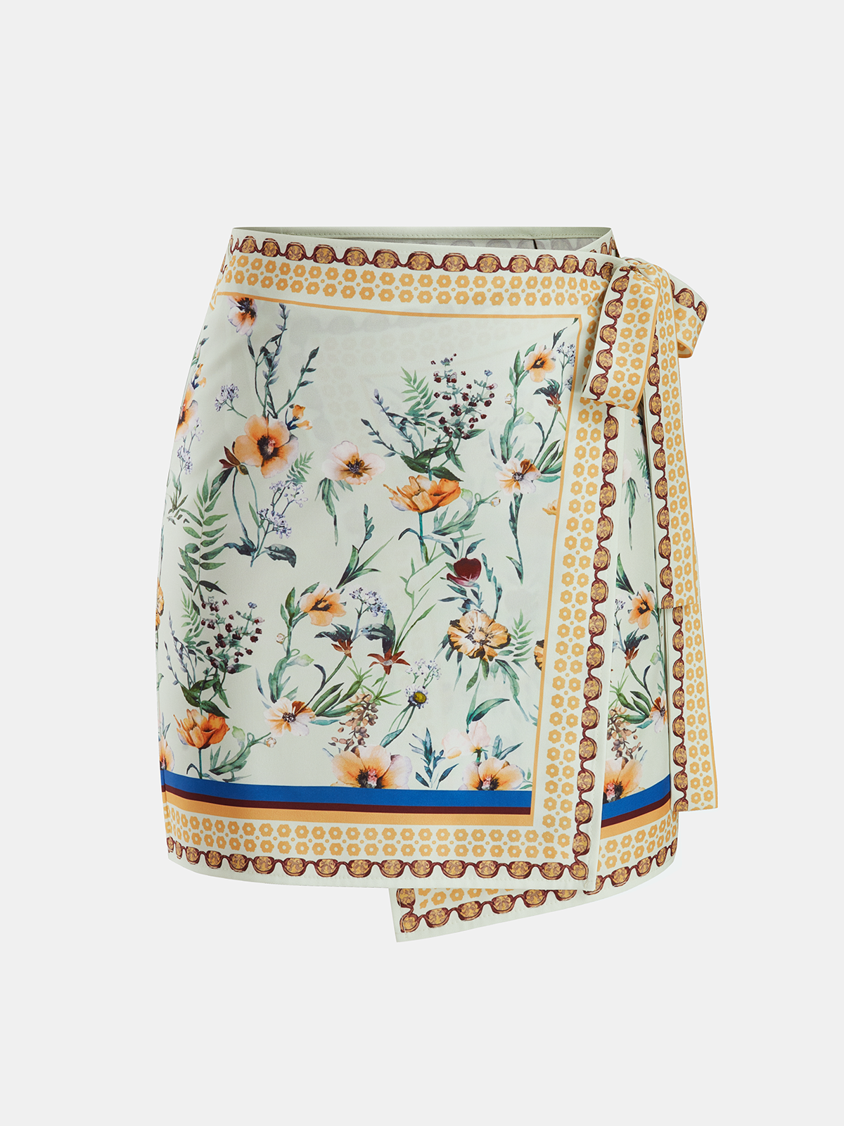 Floral Print Tie Wrap Mini Skirt
