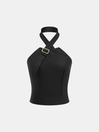 Buckle Detail Crisscross Halter Top