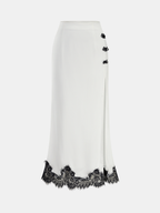 Knot Button Satin Lace Split Maxi Skirt