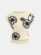 3D Floral Applique Ribbed Knit Vest
