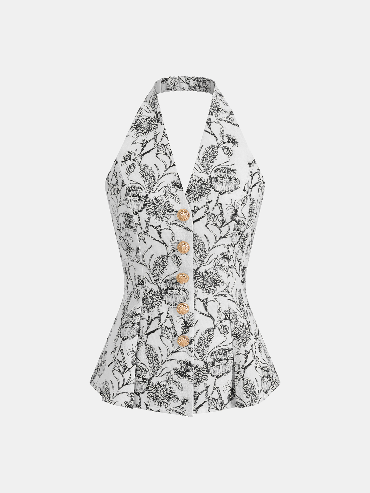 Floral Print Halter Button-Front Vest Top