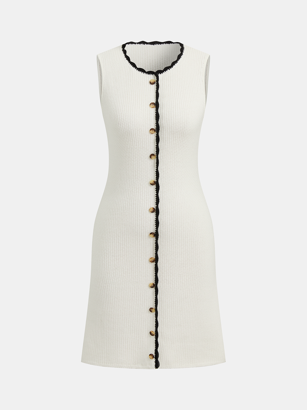 Contrast Trim Button-Front Sleeveless Knit Dress