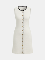 Contrast Trim Button-Front Sleeveless Knit Dress