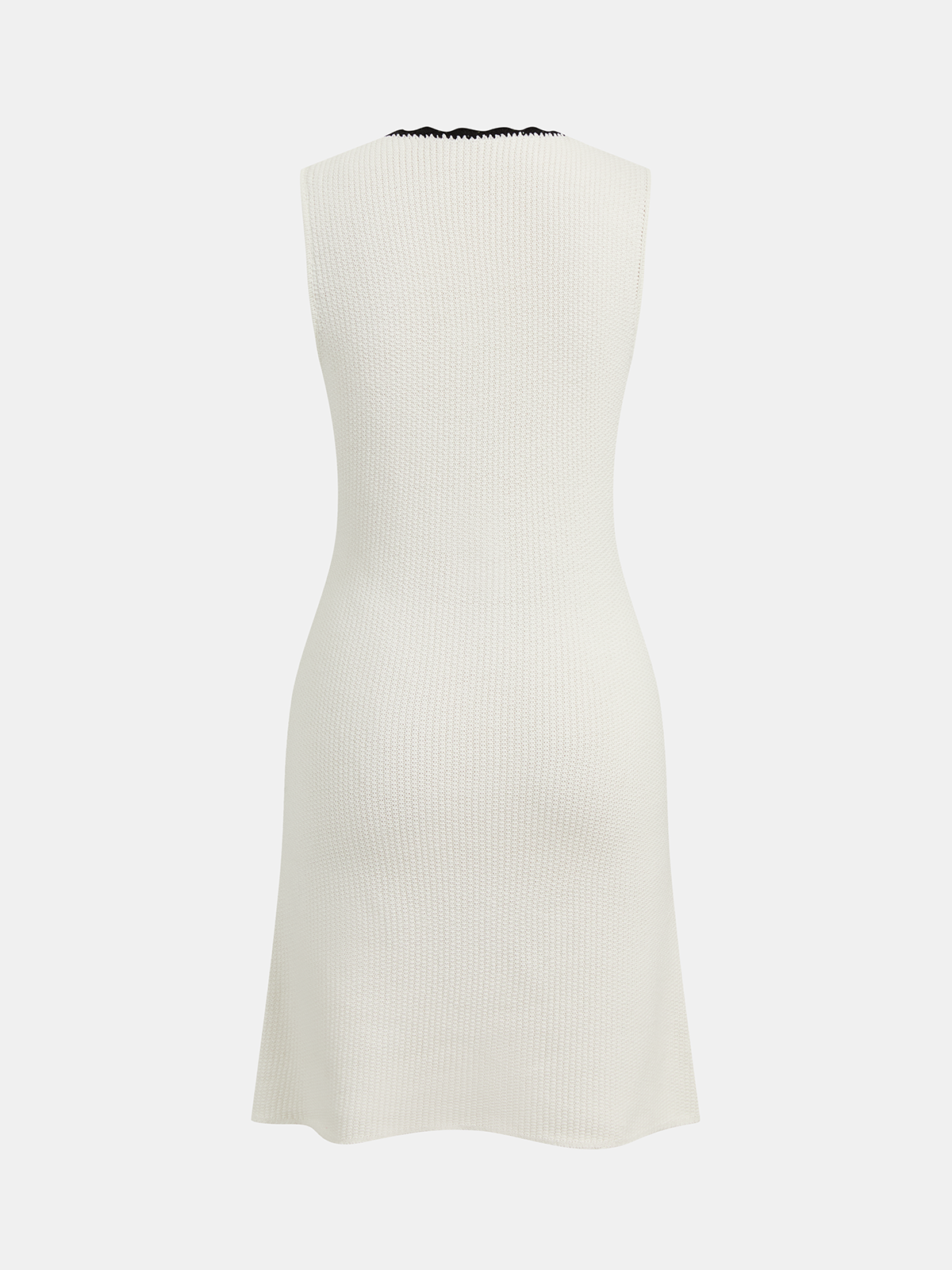 Contrast Trim Button-Front Sleeveless Knit Dress