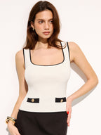 Contrast Trim Square Neck Knit Tank Top