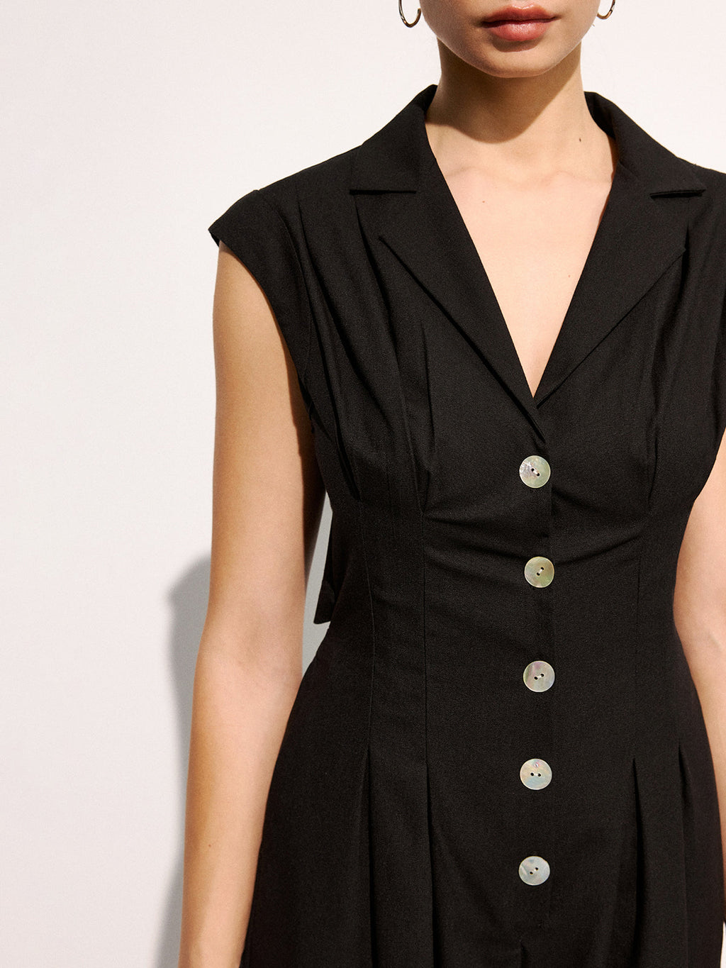 Linen Blend Sleeveless Lapel Wide Leg Jumpsuit