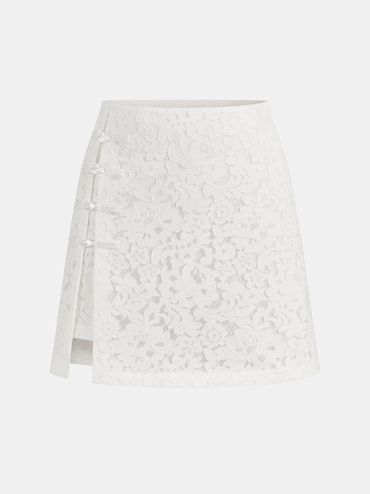 Lace Pearl Asymmetrical Mini Skirt