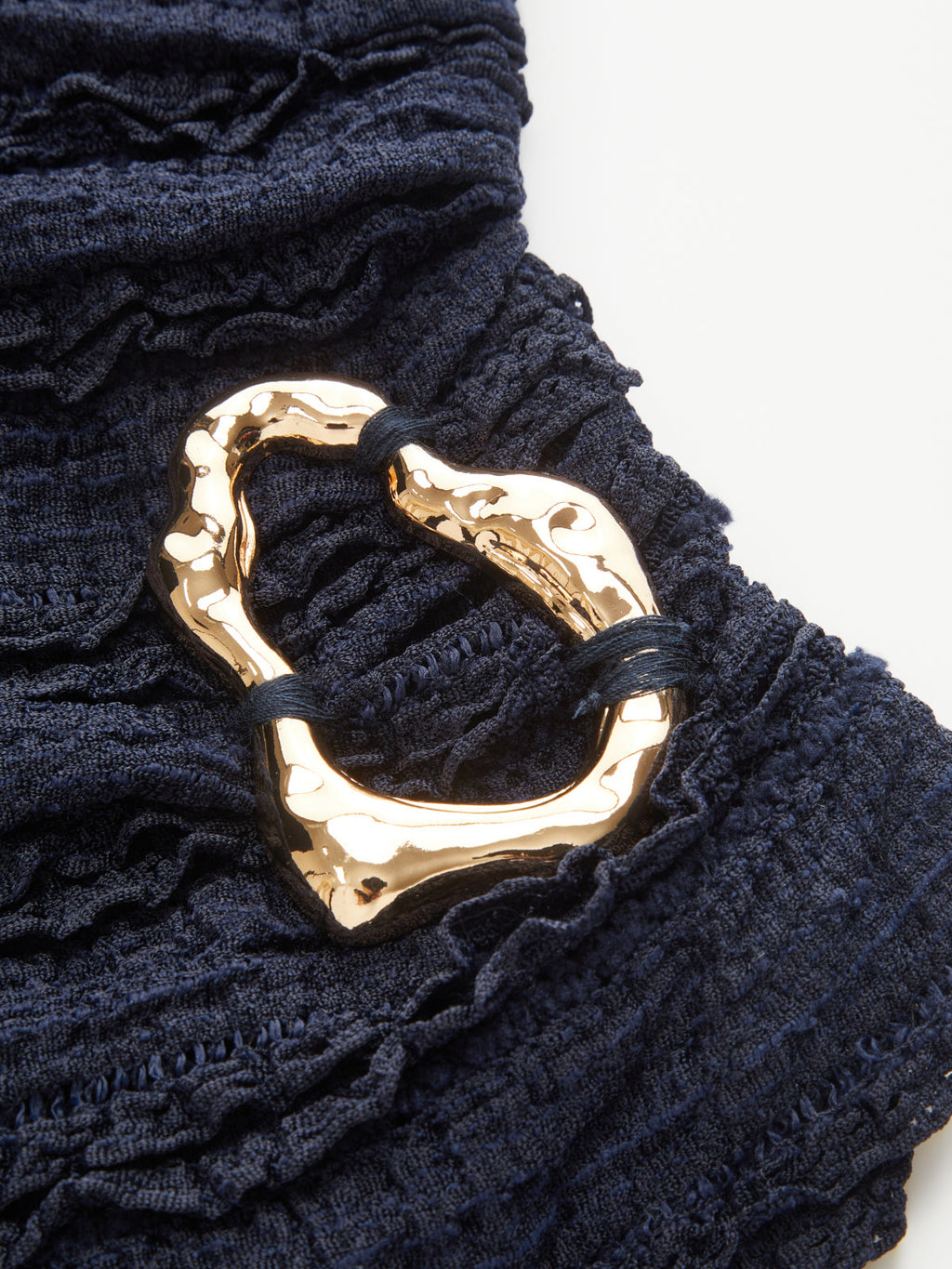 Metal Buckle One-Shoulder Textured Knit Top