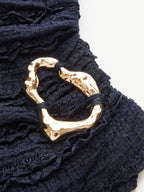 Metal Buckle One-Shoulder Textured Knit Top
