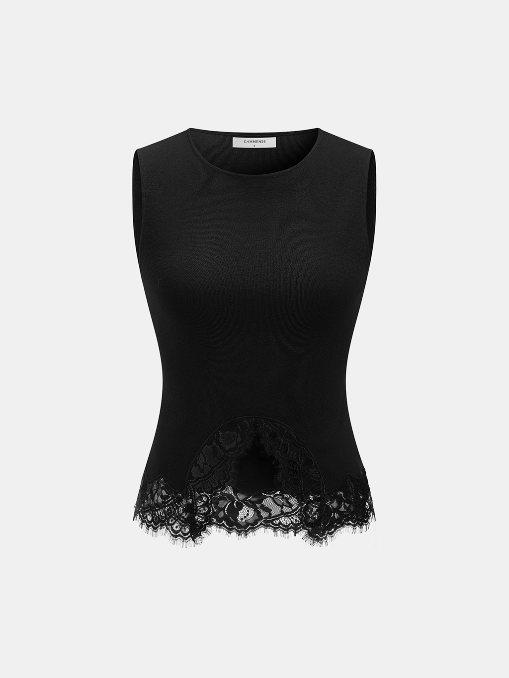 Lace Trim Fitted Ribbed Knit Tank Top