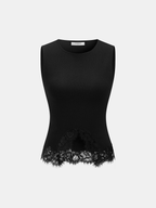 Lace Trim Fitted Ribbed Knit Tank Top