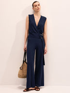Wrap V-Neck Knit Top & Pants Set