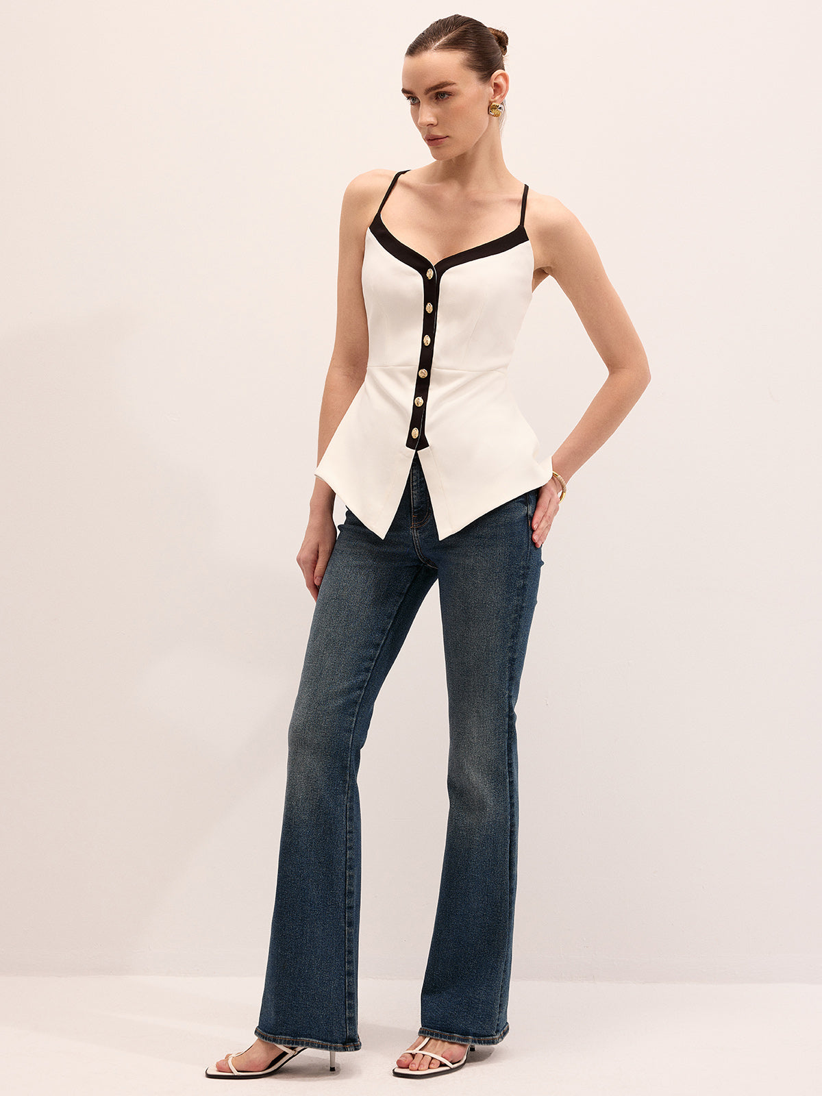 Metal Button Peplum Cami Top