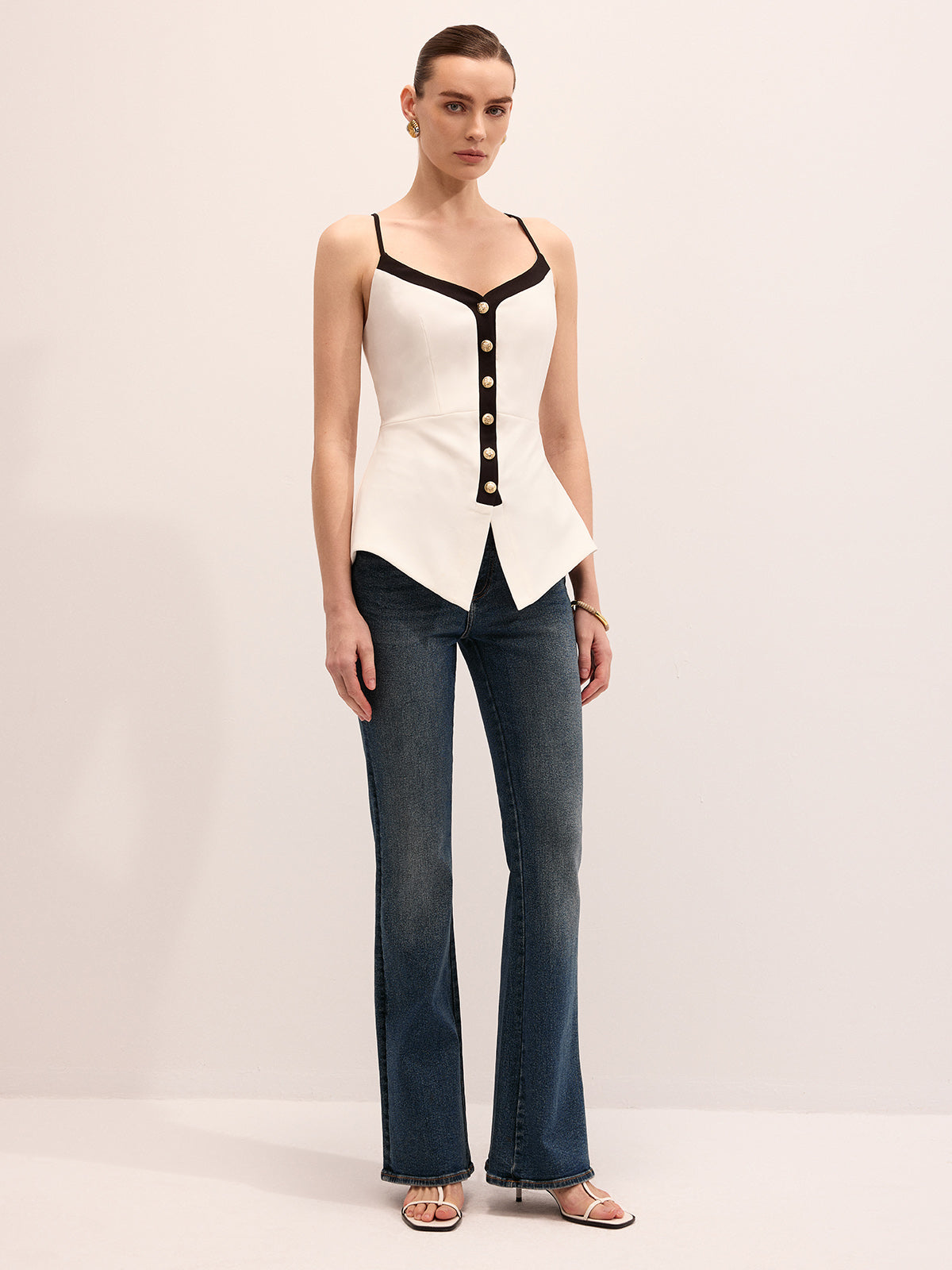 Metal Button Peplum Cami Top