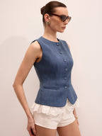 Lace Hem Button Front Slim Vest