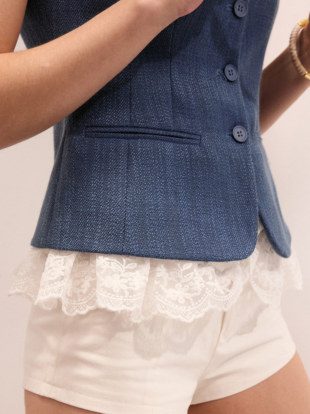 Lace Hem Button Front Slim Vest