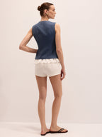 Lace Hem Button Front Slim Vest