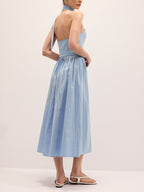 Halter Neck Cotton Blend Belted Maxi Dress
