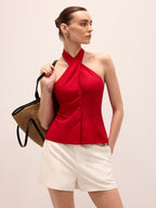 Linen Blend Crisscross Halter Top