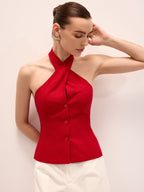 Linen Blend Crisscross Halter Top