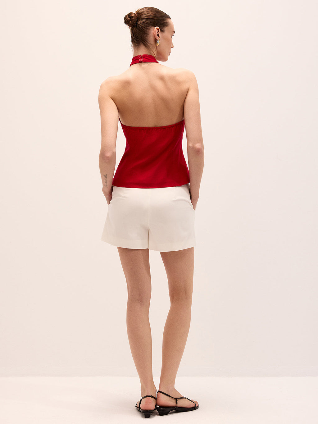 Linen Blend Crisscross Halter Top
