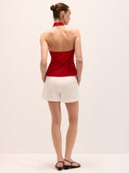 Linen Blend Crisscross Halter Top