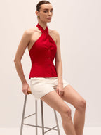 Linen Blend Crisscross Halter Top