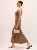 Cut-Out Knit Top & Pleated Midi Skirt Set
