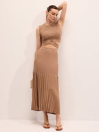 Cut-Out Knit Top & Pleated Midi Skirt Set