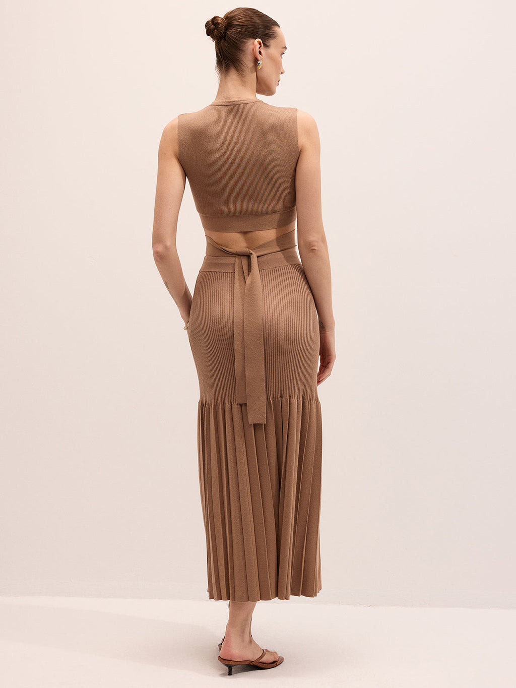Cut-Out Knit Top & Pleated Midi Skirt Set