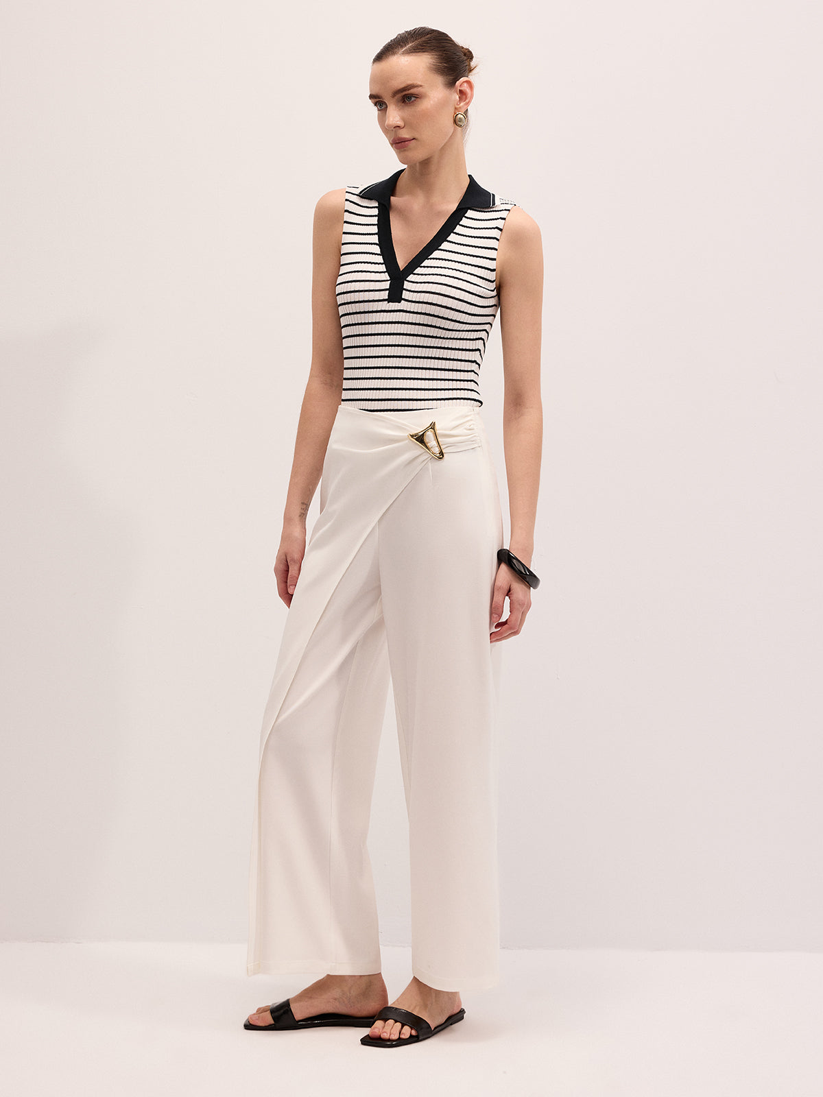 Striped Collared Sleeveless Knit Top