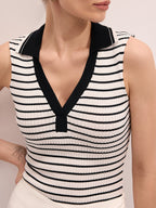 Striped Collared Sleeveless Knit Top