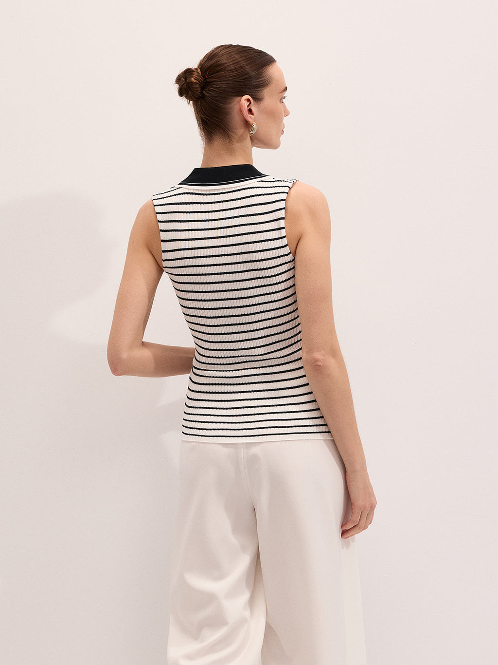Striped Collared Sleeveless Knit Top