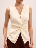 Twisted Sleeveless V-Neck Blouse