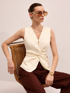 Twisted Sleeveless V-Neck Blouse