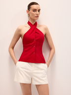 Linen Blend Crisscross Halter Top
