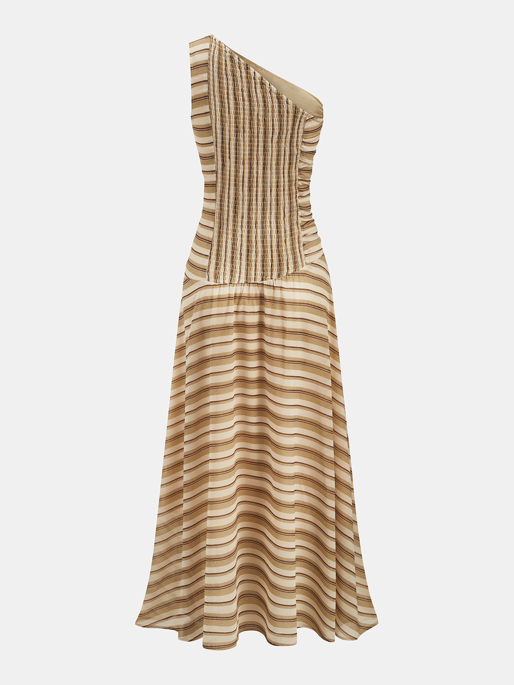 One Shoulder Ruched Striped Maxi Dress
