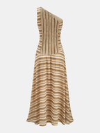 One Shoulder Ruched Striped Maxi Dress
