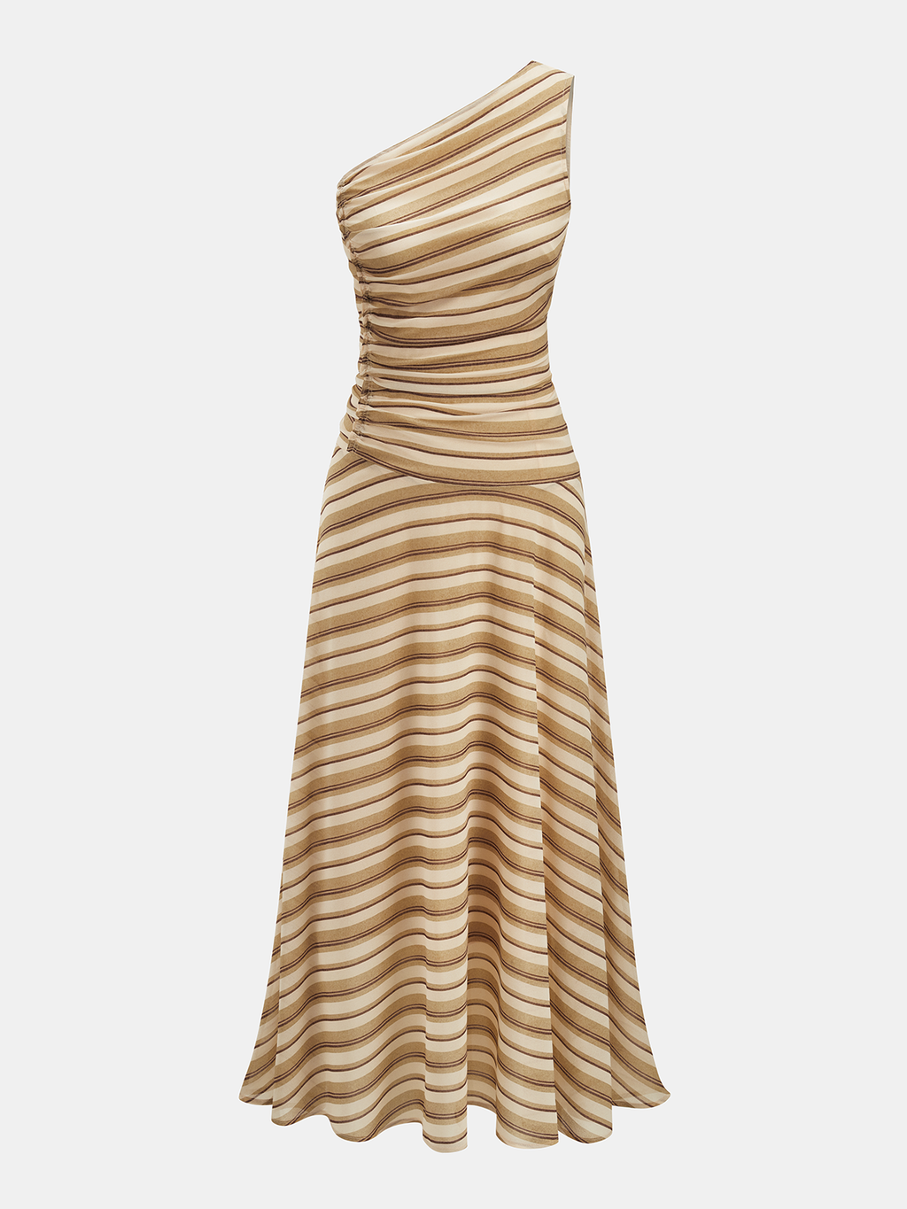 One Shoulder Ruched Striped Maxi Dress