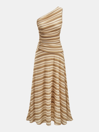 One Shoulder Ruched Striped Maxi Dress