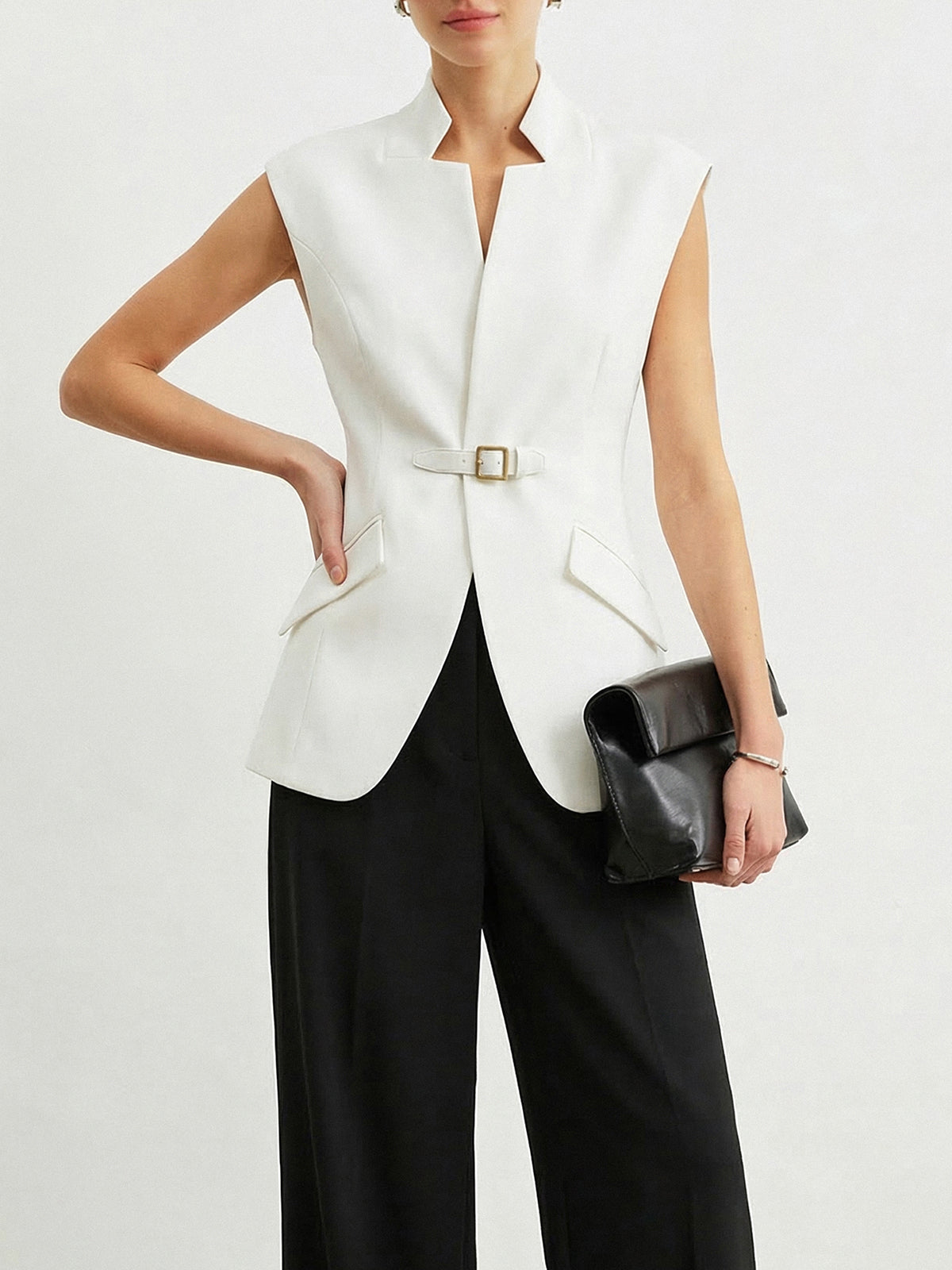 Notch Lapel Buckle Detail Blazer Vest