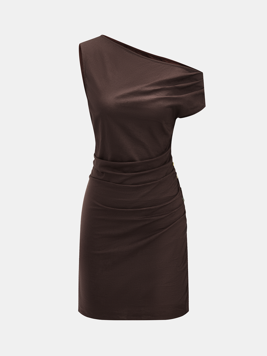 Cotton Linen One-Shoulder Ruched Mini Dress